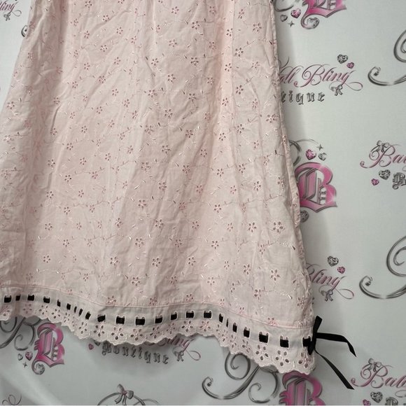 Blush babydoll dress floral ribbon black bow ties sweet coquette baby pink luxe - Picture 7 of 14